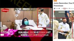 Jepretan layar sebuah unggahan foto yang memperlihatkan Presiden Joko Widodo (Jokowi) seolah-olah sedang menjenguk penyanyi Lesti Kejora yang dirawat di rumah sakit usai mengalami kekerasan dalam rumah tangga.
