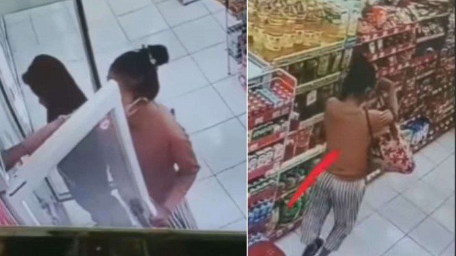 Seorang wanita mencuri di minimarket