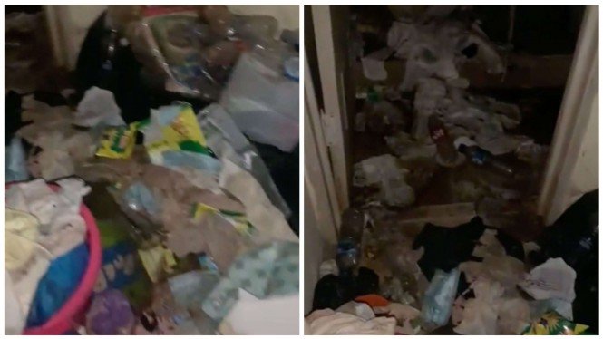 kondisi kamar kos wanita yang penuh tumpukan sampah