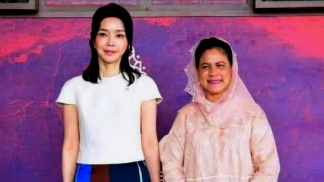 Potret Ibu negara Korsel Kim Keon-hee bersama Ibu Iriana Jokowi